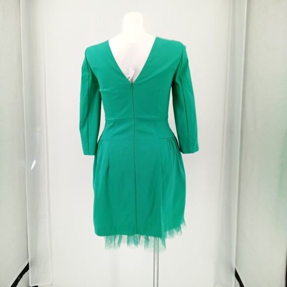 J.CREW Sheath Dress Size 12 Green 3/4 Sleeve Tulle Hem $198 H2851 New Classic - Picture 3 of 12